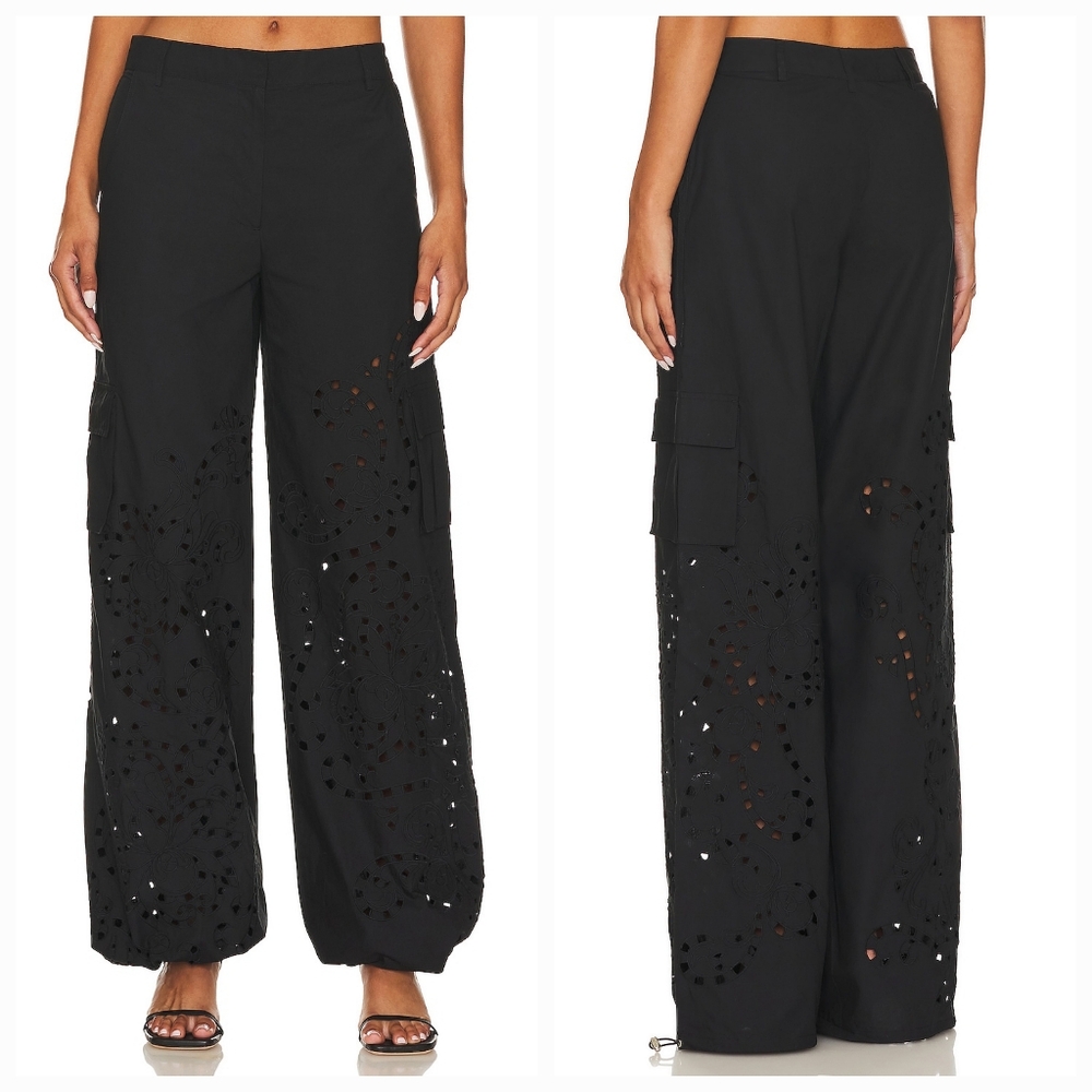 HEMANT & NANDITA Black Laser-Cut Wide Leg Cargo Pants